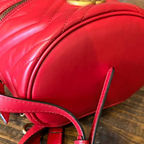 GUCCI Marmont Mini Red Matelassé Leather Top Handle Backpack - Picture 9 of 9